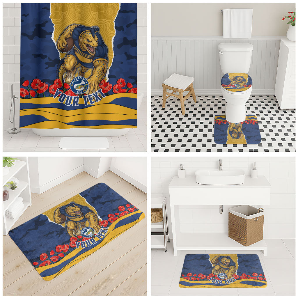 Personalized Parramatta Eels ANZAC Tribute Bathroom Set Poppy Field Soldier Silhouette Aboriginal Rugby Mascot