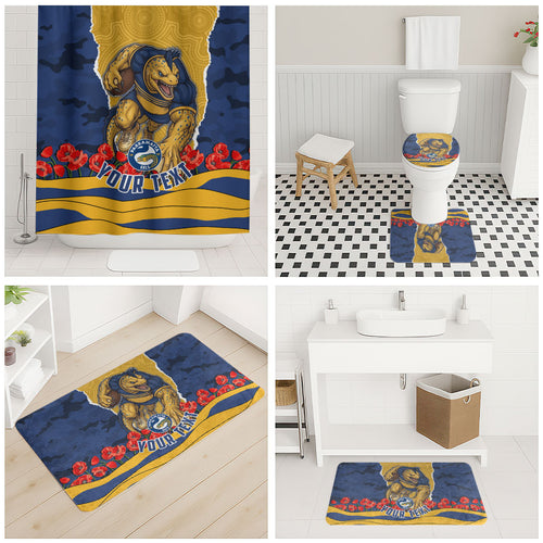 Personalized Parramatta Eels ANZAC Tribute Bathroom Set Poppy Field Soldier Silhouette Aboriginal Rugby Mascot