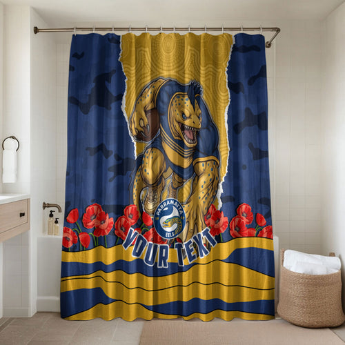Personalized Parramatta Eels ANZAC Tribute Bathroom Set Poppy Field Soldier Silhouette Aboriginal Rugby Mascot