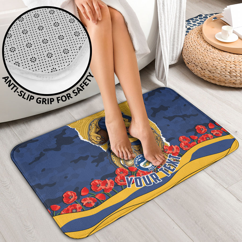 Personalized Parramatta Eels ANZAC Tribute Bathroom Set Poppy Field Soldier Silhouette Aboriginal Rugby Mascot