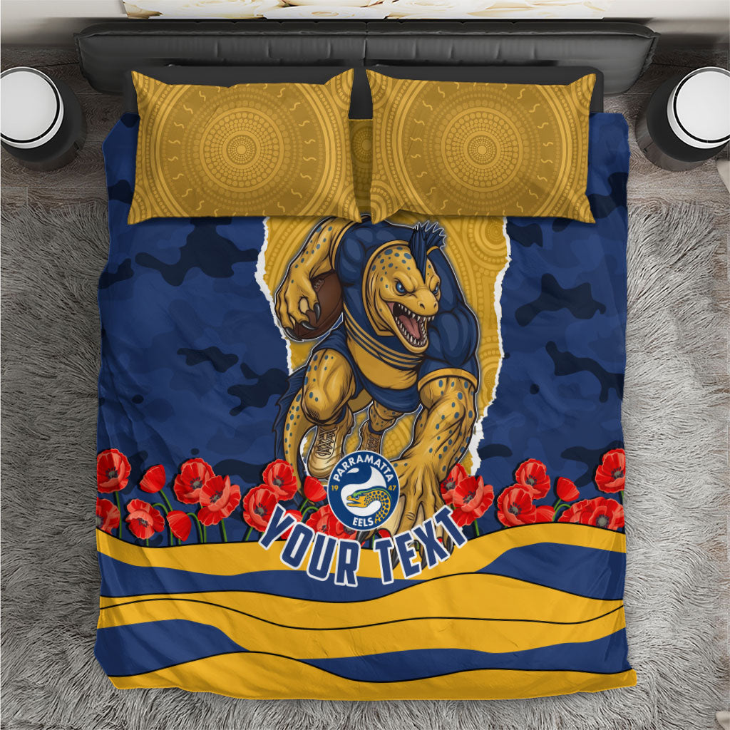 Personalized Parramatta Eels ANZAC Tribute Bedding Set Poppy Field Soldier Silhouette Aboriginal Rugby Mascot