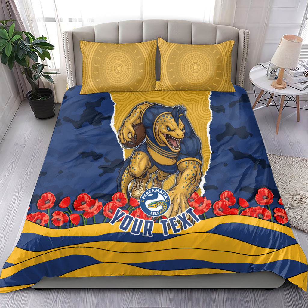Personalized Parramatta Eels ANZAC Tribute Bedding Set Poppy Field Soldier Silhouette Aboriginal Rugby Mascot
