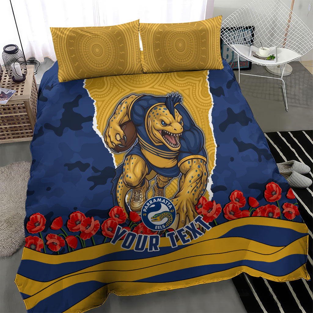 Personalized Parramatta Eels ANZAC Tribute Bedding Set Poppy Field Soldier Silhouette Aboriginal Rugby Mascot