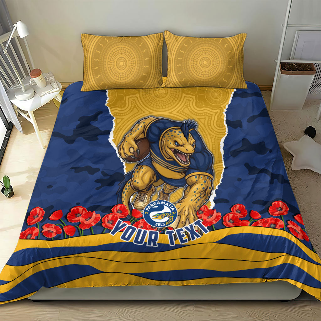 Personalized Parramatta Eels ANZAC Tribute Bedding Set Poppy Field Soldier Silhouette Aboriginal Rugby Mascot