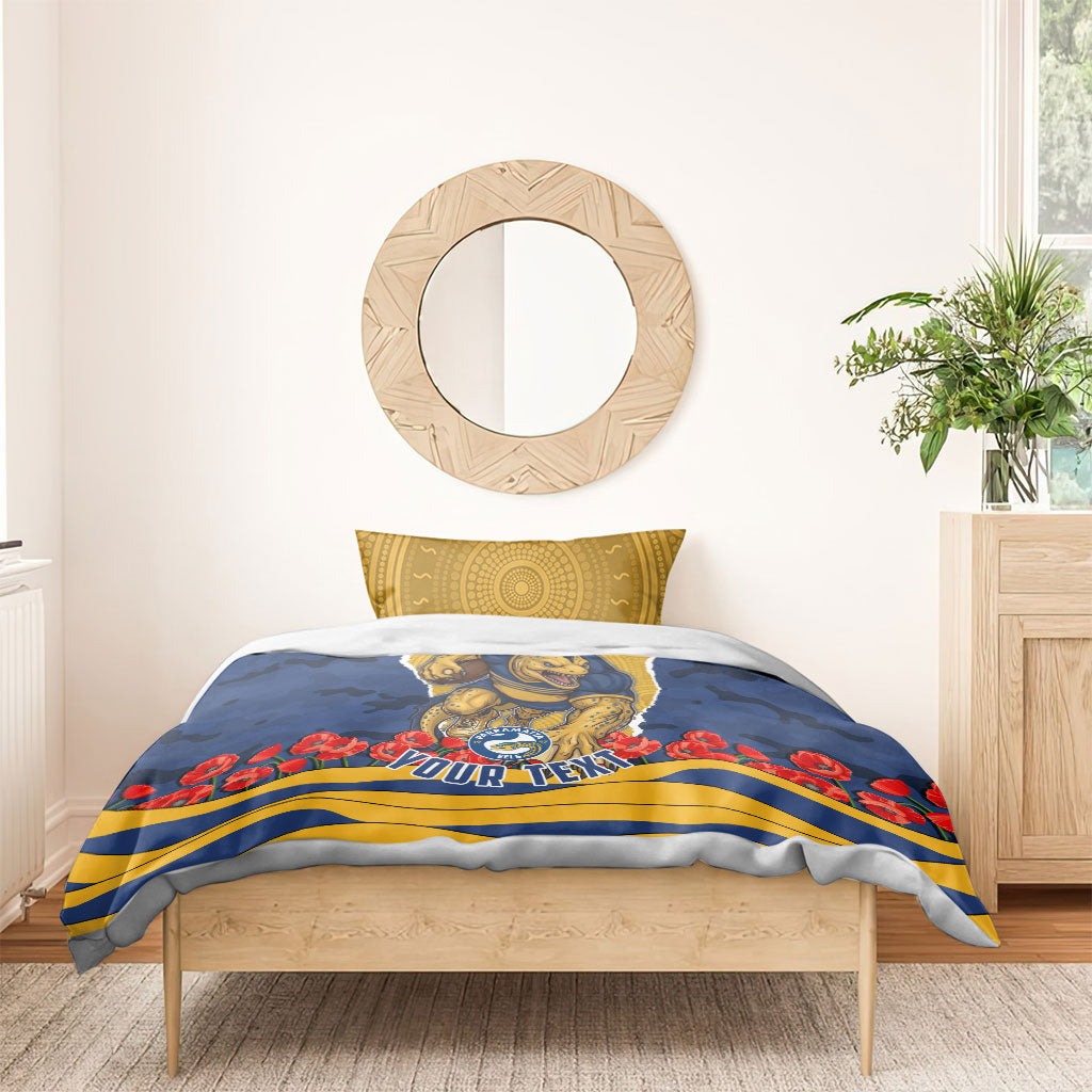 Personalized Parramatta Eels ANZAC Tribute Bedding Set Poppy Field Soldier Silhouette Aboriginal Rugby Mascot