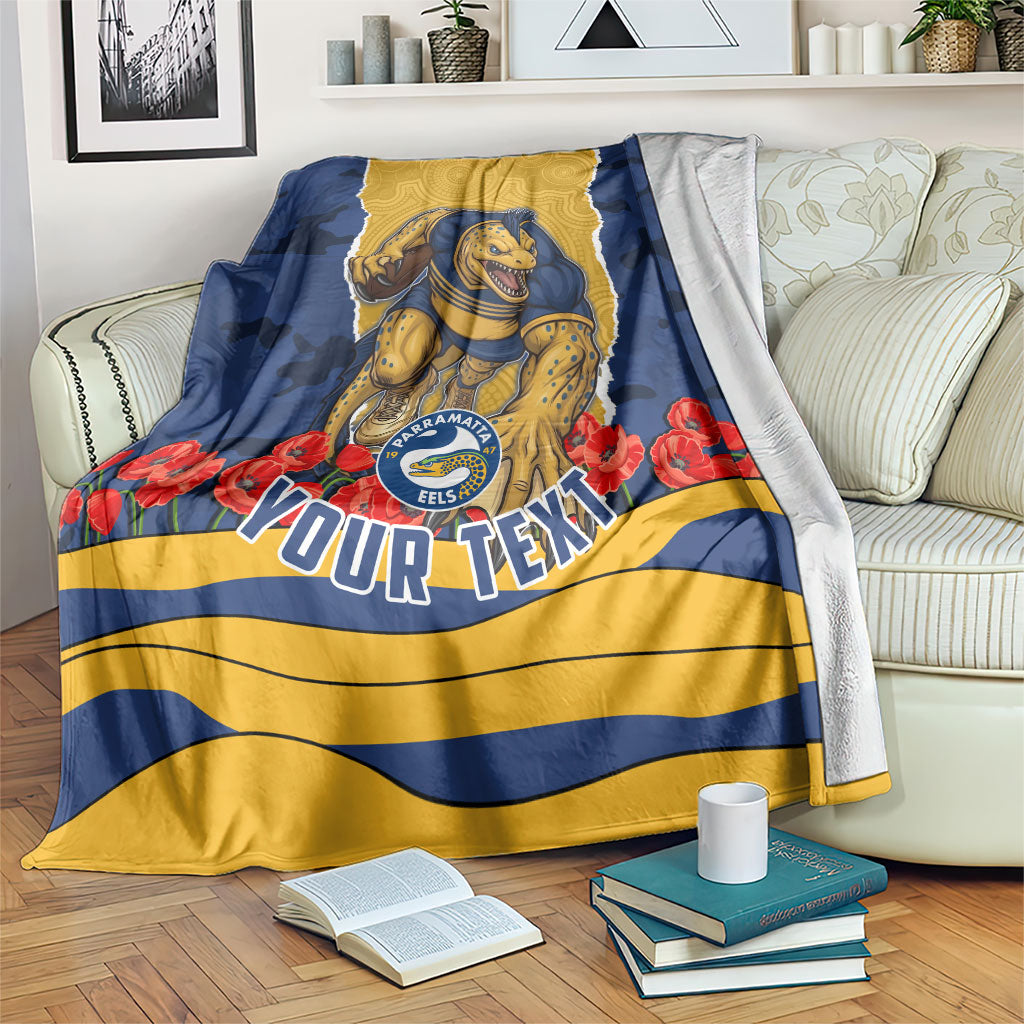 Personalized Parramatta Eels ANZAC Tribute Blanket Poppy Field Soldier Silhouette Aboriginal Rugby Mascot