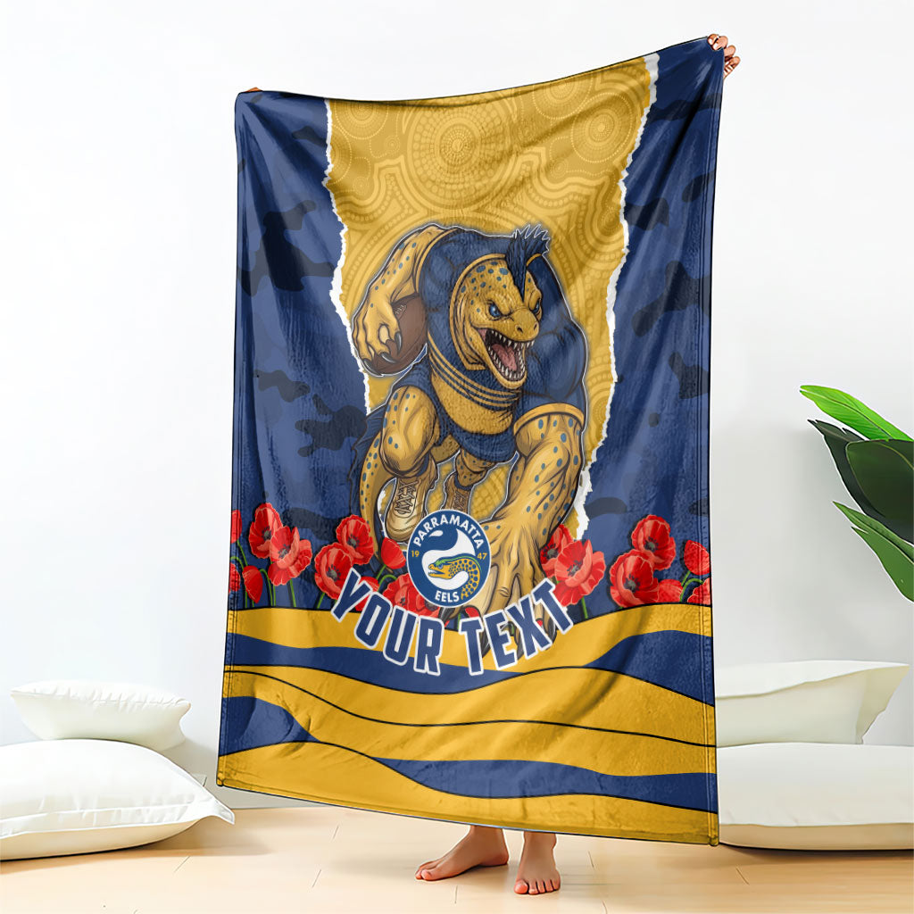 Personalized Parramatta Eels ANZAC Tribute Blanket Poppy Field Soldier Silhouette Aboriginal Rugby Mascot