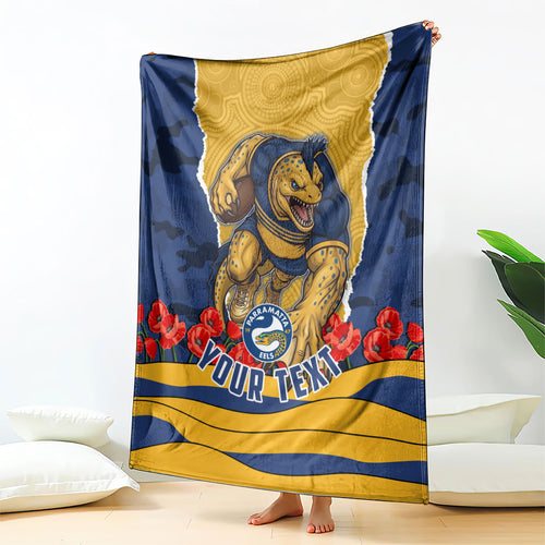 Personalized Parramatta Eels ANZAC Tribute Blanket Poppy Field Soldier Silhouette Aboriginal Rugby Mascot