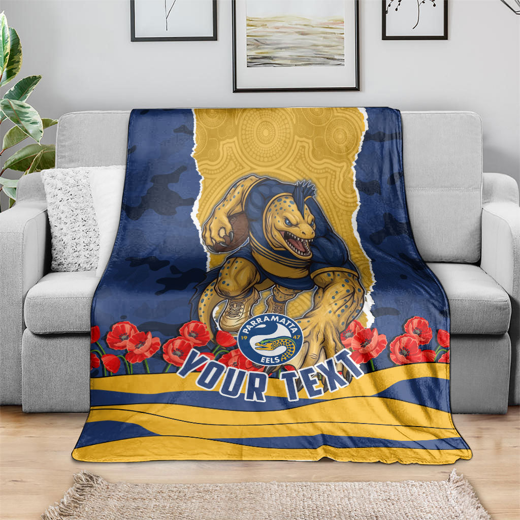 Personalized Parramatta Eels ANZAC Tribute Blanket Poppy Field Soldier Silhouette Aboriginal Rugby Mascot
