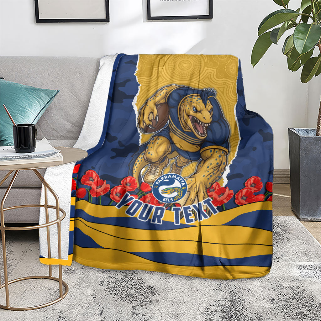 Personalized Parramatta Eels ANZAC Tribute Blanket Poppy Field Soldier Silhouette Aboriginal Rugby Mascot