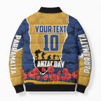 Personalized Parramatta Eels ANZAC Tribute Bomber Puffer Jacket Poppy Field Soldier Silhouette Aboriginal Rugby Mascot