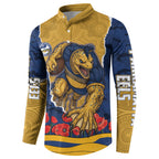 Personalized Parramatta Eels ANZAC Tribute Button Sweatshirt Poppy Field Soldier Silhouette Aboriginal Rugby Mascot