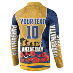 Personalized Parramatta Eels ANZAC Tribute Button Sweatshirt Poppy Field Soldier Silhouette Aboriginal Rugby Mascot