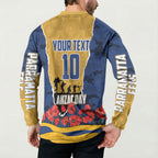Personalized Parramatta Eels ANZAC Tribute Button Sweatshirt Poppy Field Soldier Silhouette Aboriginal Rugby Mascot