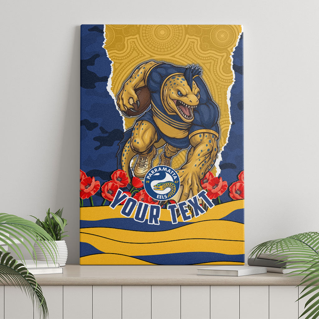 Personalized Parramatta Eels ANZAC Tribute Canvas Wall Art Poppy Field Soldier Silhouette Aboriginal Rugby Mascot