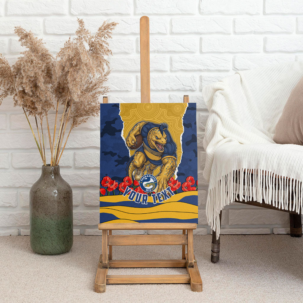 Personalized Parramatta Eels ANZAC Tribute Canvas Wall Art Poppy Field Soldier Silhouette Aboriginal Rugby Mascot