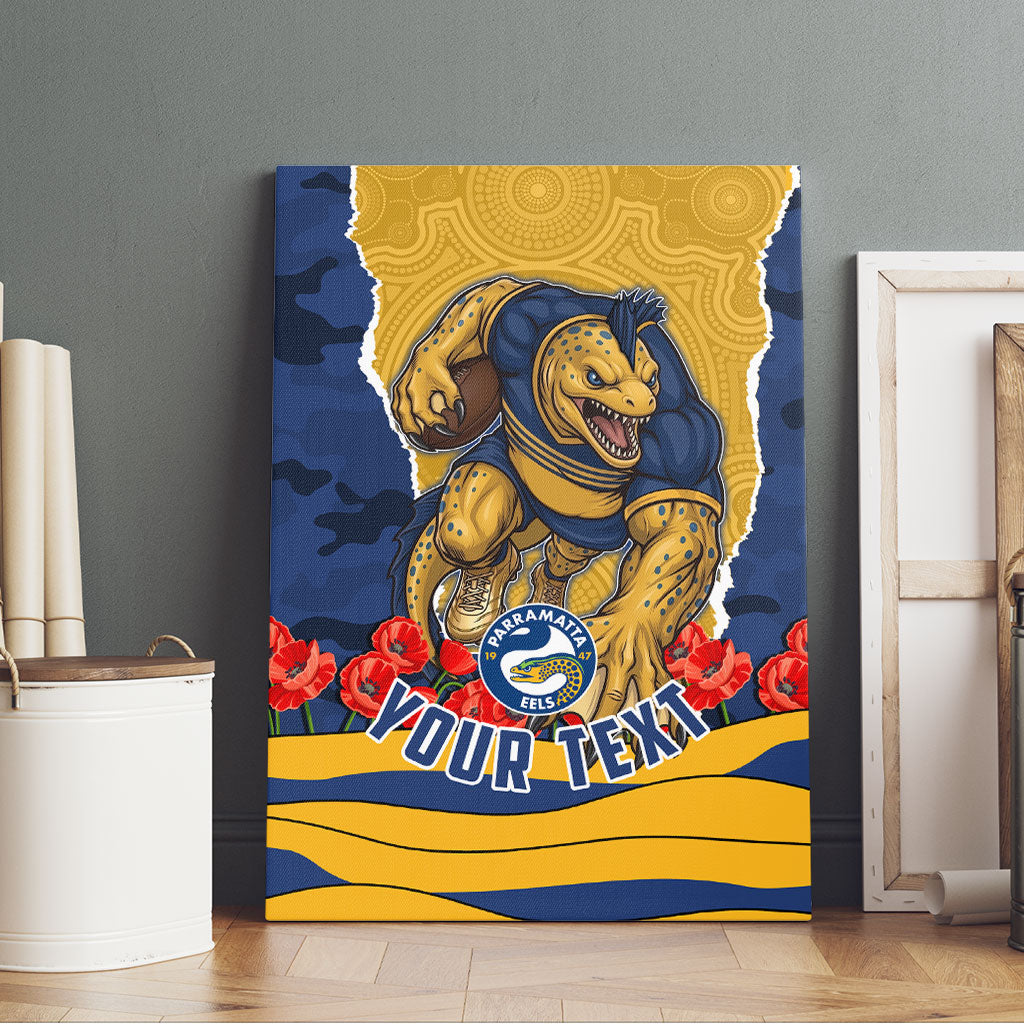 Personalized Parramatta Eels ANZAC Tribute Canvas Wall Art Poppy Field Soldier Silhouette Aboriginal Rugby Mascot