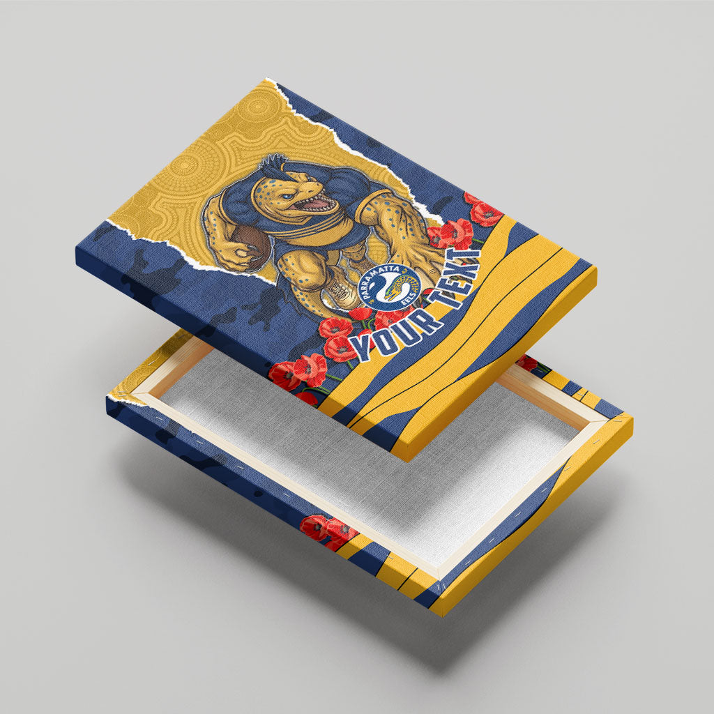 Personalized Parramatta Eels ANZAC Tribute Canvas Wall Art Poppy Field Soldier Silhouette Aboriginal Rugby Mascot