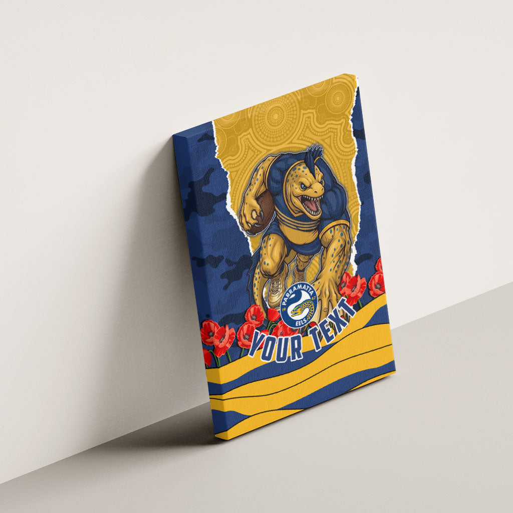 Personalized Parramatta Eels ANZAC Tribute Canvas Wall Art Poppy Field Soldier Silhouette Aboriginal Rugby Mascot