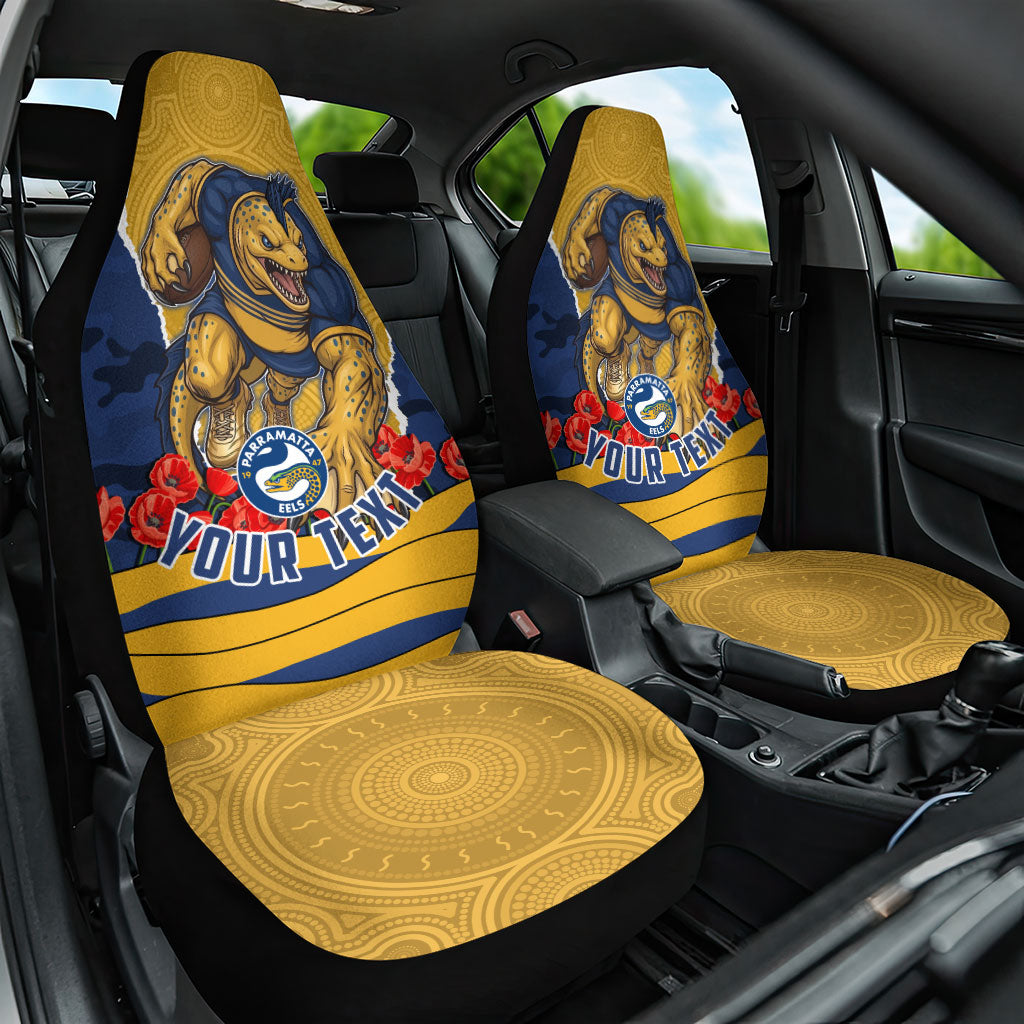 Personalized Parramatta Eels ANZAC Tribute Car Seat Cover Poppy Field Soldier Silhouette Aboriginal Rugby Mascot