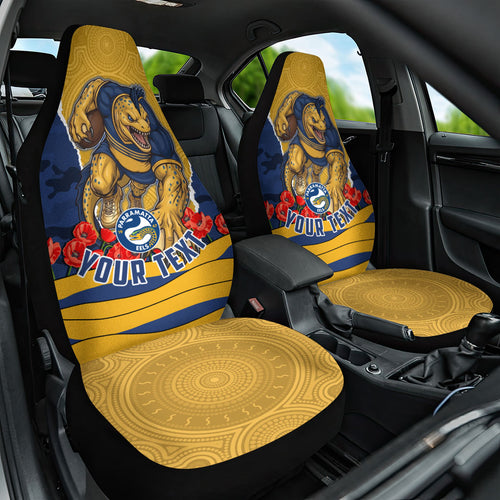 Personalized Parramatta Eels ANZAC Tribute Car Seat Cover Poppy Field Soldier Silhouette Aboriginal Rugby Mascot