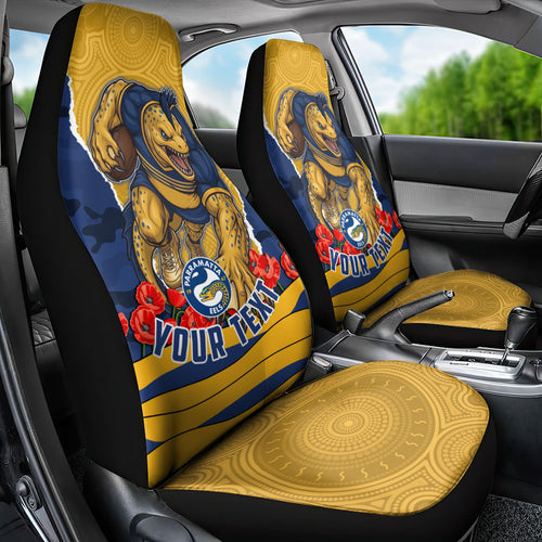 Personalized Parramatta Eels ANZAC Tribute Car Seat Cover Poppy Field Soldier Silhouette Aboriginal Rugby Mascot