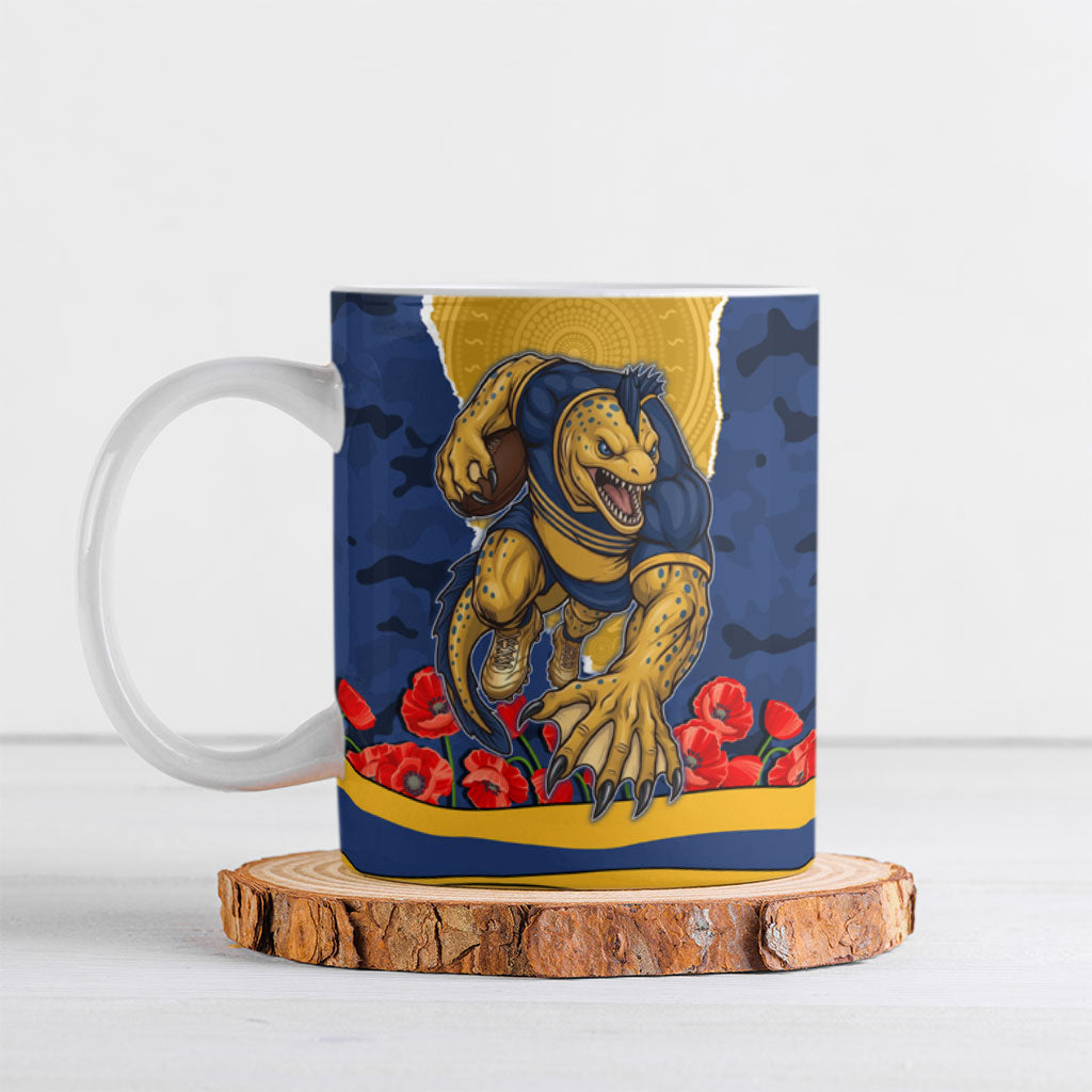 Personalized Parramatta Eels ANZAC Tribute Ceramic Mug Poppy Field Soldier Silhouette Aboriginal Rugby Mascot