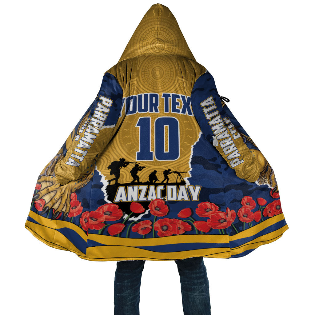Personalized Parramatta Eels ANZAC Tribute Cloak Poppy Field Soldier Silhouette Aboriginal Rugby Mascot