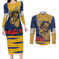Personalized Parramatta Eels ANZAC Tribute Couples Matching Long Sleeve Bodycon Dress and Long Sleeve Button Shirt Poppy Field Soldier Silhouette Aboriginal Rugby Mascot