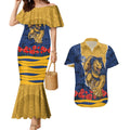 Personalized Parramatta Eels ANZAC Tribute Couples Matching Mermaid Dress and Hawaiian Shirt Poppy Field Soldier Silhouette Aboriginal Rugby Mascot
