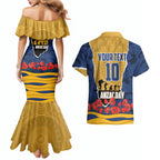 Personalized Parramatta Eels ANZAC Tribute Couples Matching Mermaid Dress and Hawaiian Shirt Poppy Field Soldier Silhouette Aboriginal Rugby Mascot