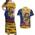 Personalized Parramatta Eels ANZAC Tribute Couples Matching Off Shoulder Maxi Dress and Hawaiian Shirt Poppy Field Soldier Silhouette Aboriginal Rugby Mascot