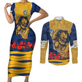 Personalized Parramatta Eels ANZAC Tribute Couples Matching Short Sleeve Bodycon Dress and Long Sleeve Button Shirt Poppy Field Soldier Silhouette Aboriginal Rugby Mascot