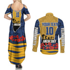 Personalized Parramatta Eels ANZAC Tribute Couples Matching Summer Maxi Dress and Long Sleeve Button Shirt Poppy Field Soldier Silhouette Aboriginal Rugby Mascot