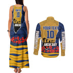 Personalized Parramatta Eels ANZAC Tribute Couples Matching Tank Maxi Dress and Long Sleeve Button Shirt Poppy Field Soldier Silhouette Aboriginal Rugby Mascot