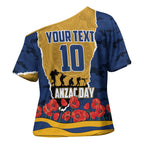 Personalized Parramatta Eels ANZAC Tribute Cross Shoulder Shirt Poppy Field Soldier Silhouette Aboriginal Rugby Mascot