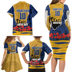 Personalized Parramatta Eels ANZAC Tribute Family Matching Long Sleeve Bodycon Dress and Hawaiian Shirt Poppy Field Soldier Silhouette Aboriginal Rugby Mascot