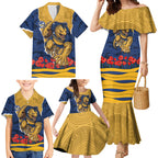 Personalized Parramatta Eels ANZAC Tribute Family Matching Mermaid Dress and Hawaiian Shirt Poppy Field Soldier Silhouette Aboriginal Rugby Mascot