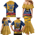 Personalized Parramatta Eels ANZAC Tribute Family Matching Mermaid Dress and Hawaiian Shirt Poppy Field Soldier Silhouette Aboriginal Rugby Mascot