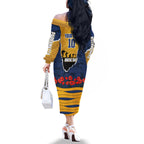 Personalized Parramatta Eels ANZAC Tribute Family Matching Off The Shoulder Long Sleeve Dress and Hawaiian Shirt Poppy Field Soldier Silhouette Aboriginal Rugby Mascot