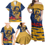 Personalized Parramatta Eels ANZAC Tribute Family Matching Off Shoulder Maxi Dress and Hawaiian Shirt Poppy Field Soldier Silhouette Aboriginal Rugby Mascot