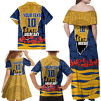 Personalized Parramatta Eels ANZAC Tribute Family Matching Off Shoulder Maxi Dress and Hawaiian Shirt Poppy Field Soldier Silhouette Aboriginal Rugby Mascot