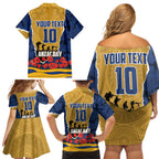 Personalized Parramatta Eels ANZAC Tribute Family Matching Off Shoulder Short Dress and Hawaiian Shirt Poppy Field Soldier Silhouette Aboriginal Rugby Mascot