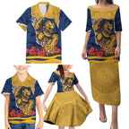 Personalized Parramatta Eels ANZAC Tribute Family Matching Puletasi and Hawaiian Shirt Poppy Field Soldier Silhouette Aboriginal Rugby Mascot