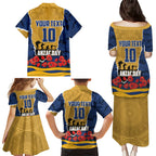 Personalized Parramatta Eels ANZAC Tribute Family Matching Puletasi and Hawaiian Shirt Poppy Field Soldier Silhouette Aboriginal Rugby Mascot
