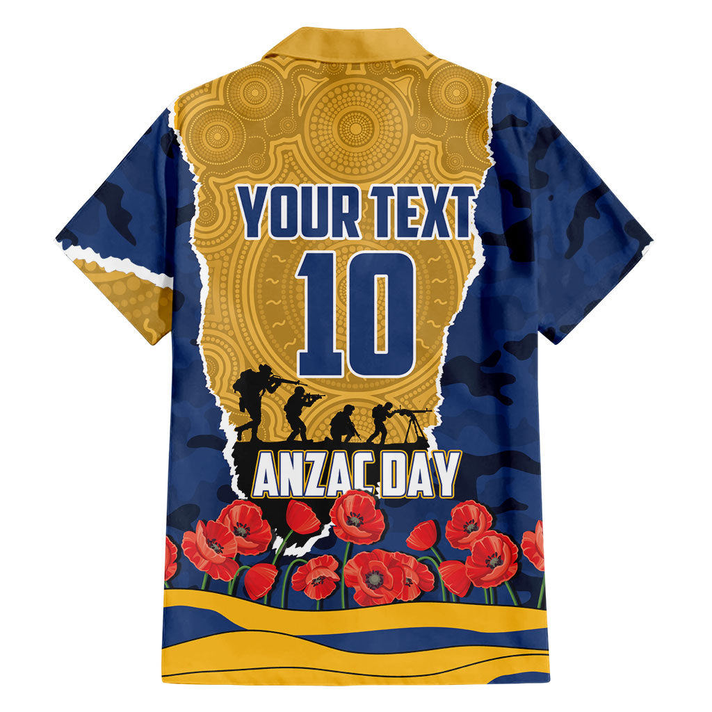 Personalized Parramatta Eels ANZAC Tribute Family Matching Puletasi and Hawaiian Shirt Poppy Field Soldier Silhouette Aboriginal Rugby Mascot