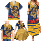 Personalized Parramatta Eels ANZAC Tribute Family Matching Summer Maxi Dress and Hawaiian Shirt Poppy Field Soldier Silhouette Aboriginal Rugby Mascot