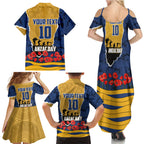 Personalized Parramatta Eels ANZAC Tribute Family Matching Summer Maxi Dress and Hawaiian Shirt Poppy Field Soldier Silhouette Aboriginal Rugby Mascot
