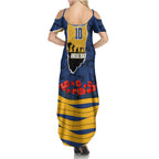 Personalized Parramatta Eels ANZAC Tribute Family Matching Summer Maxi Dress and Hawaiian Shirt Poppy Field Soldier Silhouette Aboriginal Rugby Mascot