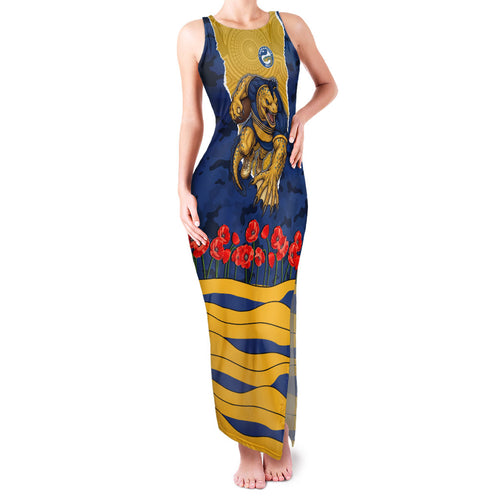 Personalized Parramatta Eels ANZAC Tribute Family Matching Tank Maxi Dress and Hawaiian Shirt Poppy Field Soldier Silhouette Aboriginal Rugby Mascot